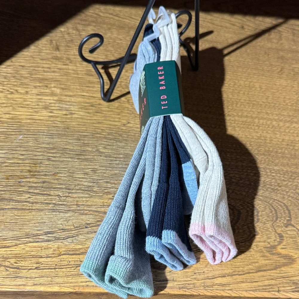 Ted Baker Men's Casual Crew Socks - Blue, Gray, Tan colors.